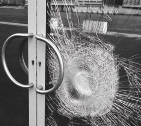 Broken Glass Building Door
